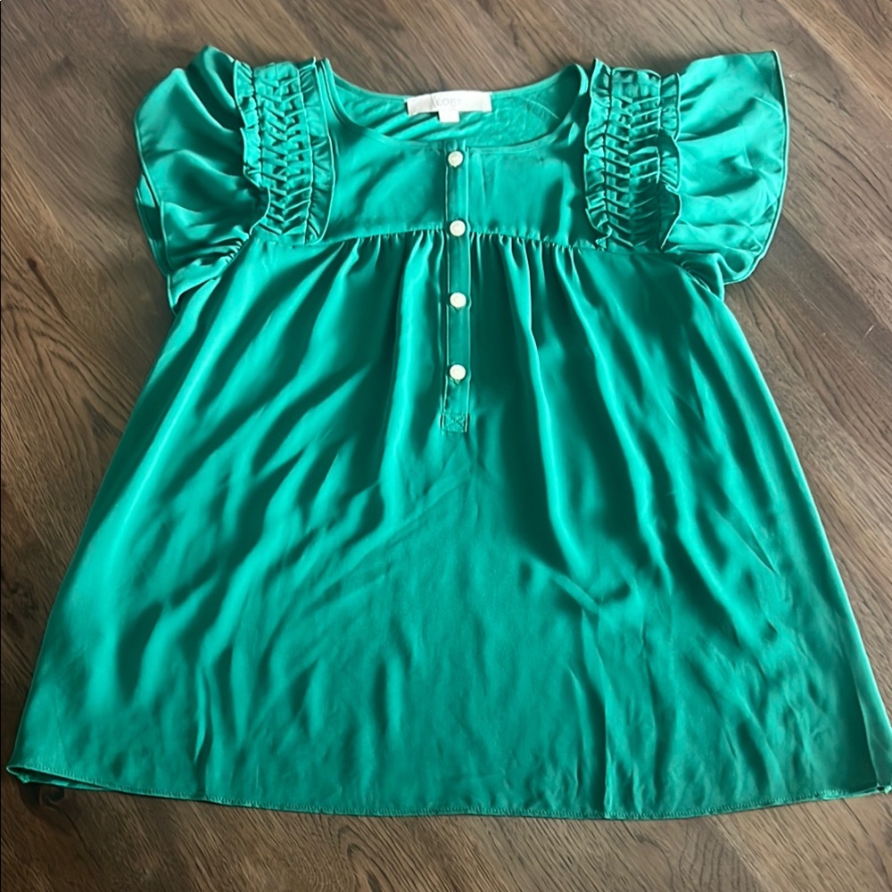 Loft Women's Short Sleeve Green Top Medium